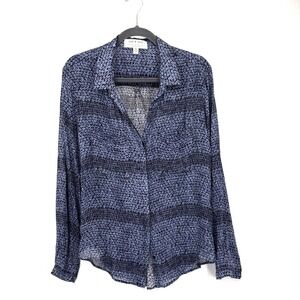 Anthropologie CLOTH & STONE Button Up Shirt Large Blue Gauzy Boho Flowy